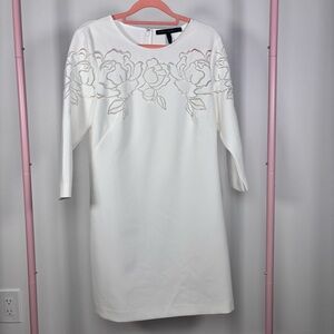 White House Black Market White Floral Long Sleeve Dress